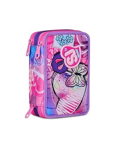 ASTUCCI: vendita online SJ Gang, Astuccio Scuola 3 Zip, Style Jam Gang, Fucsia, 12,5x20x7 cm, Bambina in offerta