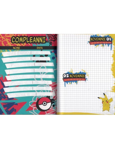 DIARI: vendita online Pokémon, Diario Scuola 2025 2026, Seven, Rosso, 10 Mesi, Non Datato, 21 x 15 x 3 cm, Copertina Lucida i...