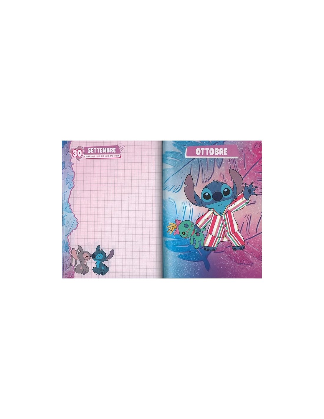 DIARI: vendita online Seven, Diario, Agenda Scuola, Disney Stitch e Angel, 12 Mesi, 21 x 15 x 3 cm, Copertina Lucida Rigida i...