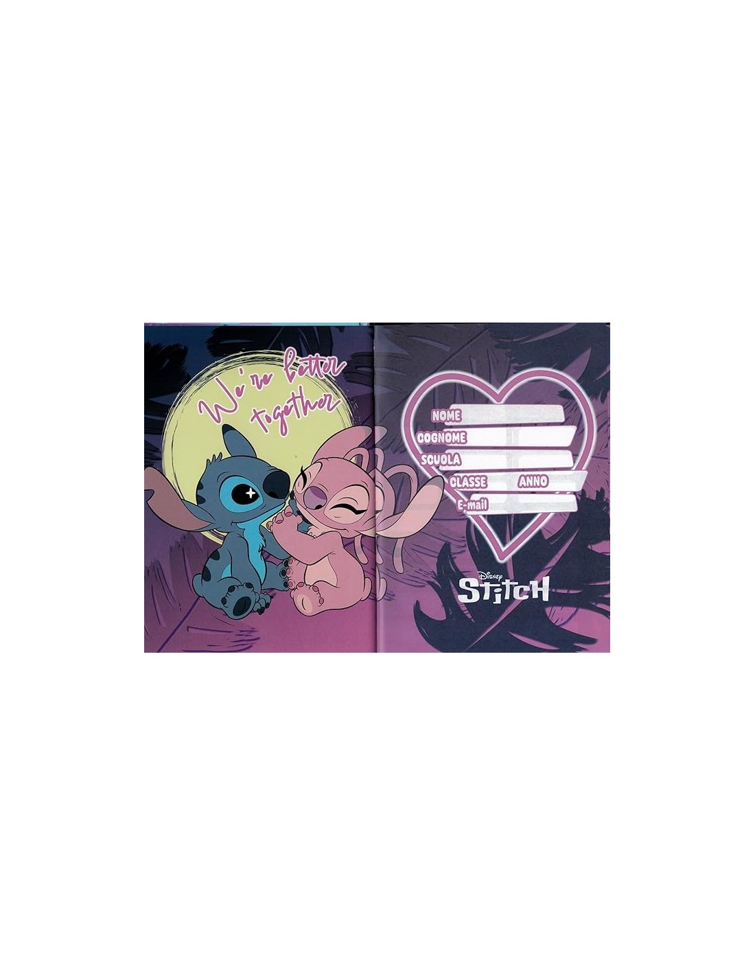 DIARI: vendita online Seven, Diario, Agenda Scuola, Disney Stitch e Angel, 12 Mesi, 21 x 15 x 3 cm, Copertina Lucida Rigida i...