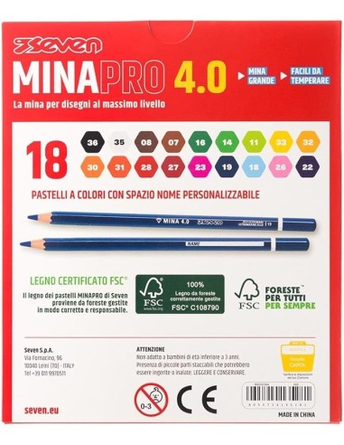 CANCELLERIA: vendita online Seven, Set Matite Colorate, 18 Pezzi, Pastelli Scuola Ufficio, Mina 4.0, Etichetta Nome, 16x18x2 ...