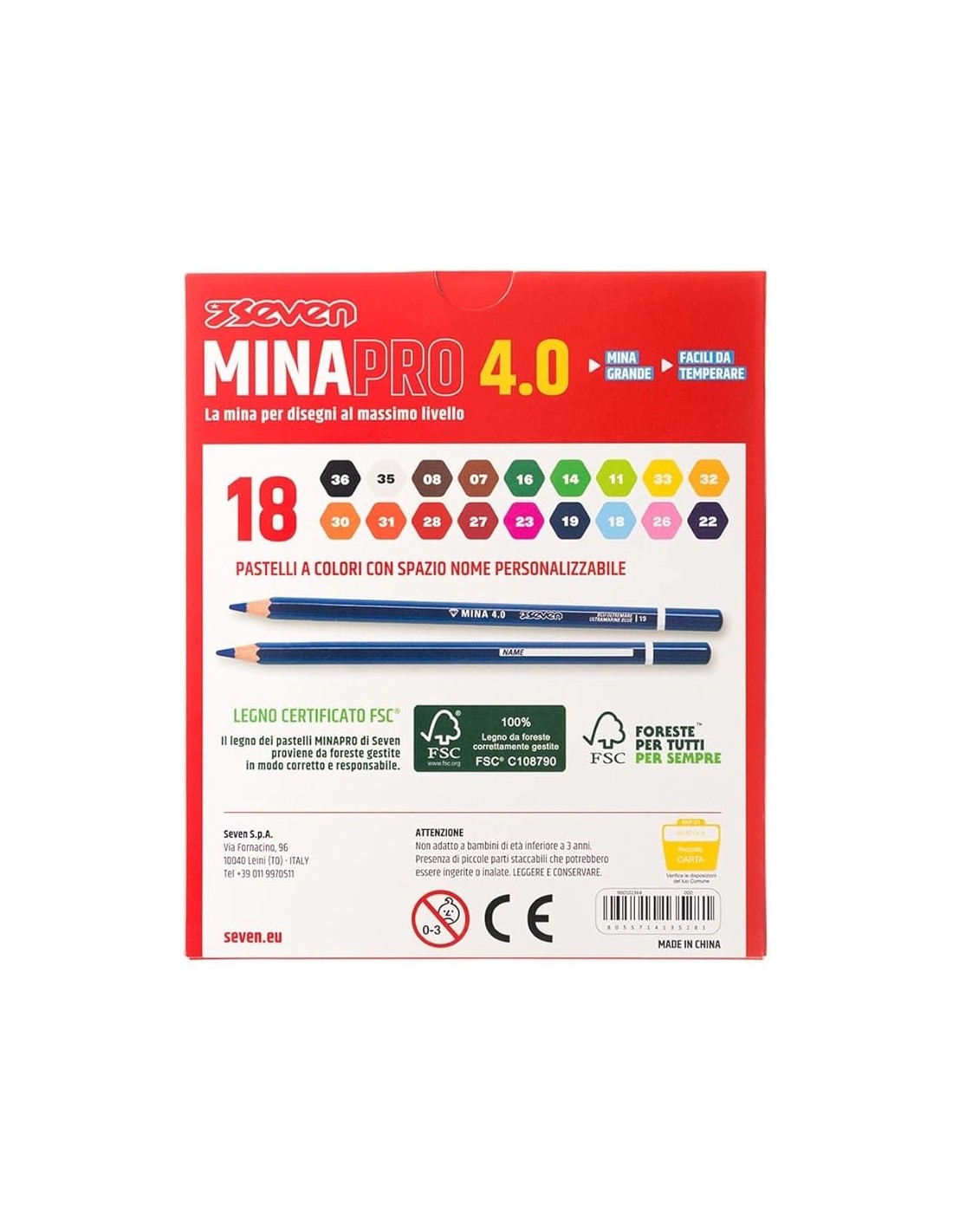 CANCELLERIA: vendita online Seven, Set Matite Colorate, 18 Pezzi, Pastelli Scuola Ufficio, Mina 4.0, Etichetta Nome, 16x18x2 ...