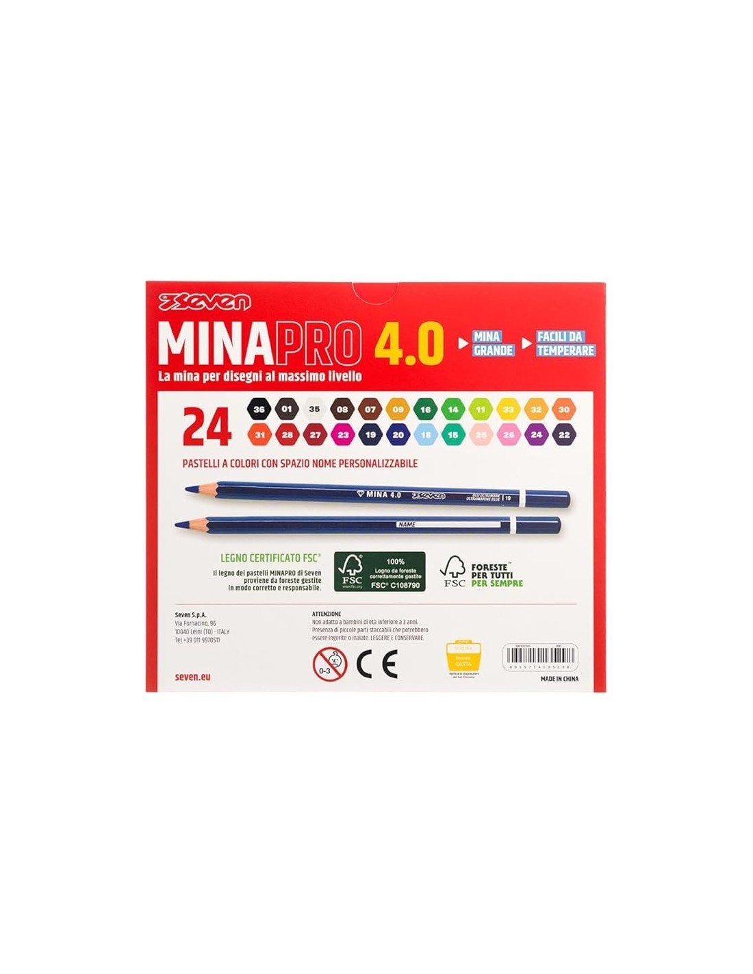 CANCELLERIA: vendita online Seven, Set Matite Colorate, 24 Pezzi, Pastelli Scuola Ufficio, Mina 4.0, Fusto Esagonale 7.6 mm, ...