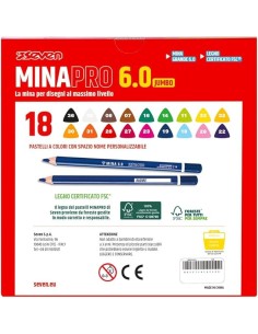 CANCELLERIA: vendita online Seven, Pastelli Scuola, Minapro 6.0, 18 Pezzi, Mina Jumbo 6 mm, Colori Vivaci, Spazio Nome, Impug...