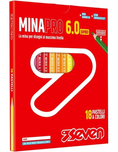 CANCELLERIA: vendita online Seven, Pastelli Scuola, Minapro 6.0, 18 Pezzi, Mina Jumbo 6 mm, Colori Vivaci, Spazio Nome, Impug...