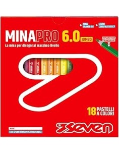 CANCELLERIA: vendita online Seven, Pastelli Scuola, Minapro 6.0, 18 Pezzi, Mina Jumbo 6 mm, Colori Vivaci, Spazio Nome, Impug...