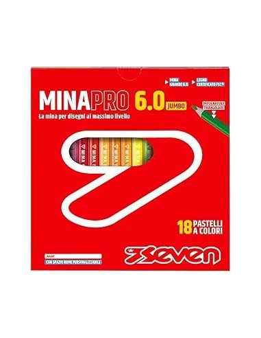 CANCELLERIA: vendita online Seven, Pastelli Scuola, Minapro 6.0, 18 Pezzi, Mina Jumbo 6 mm, Colori Vivaci, Spazio Nome, Impug...