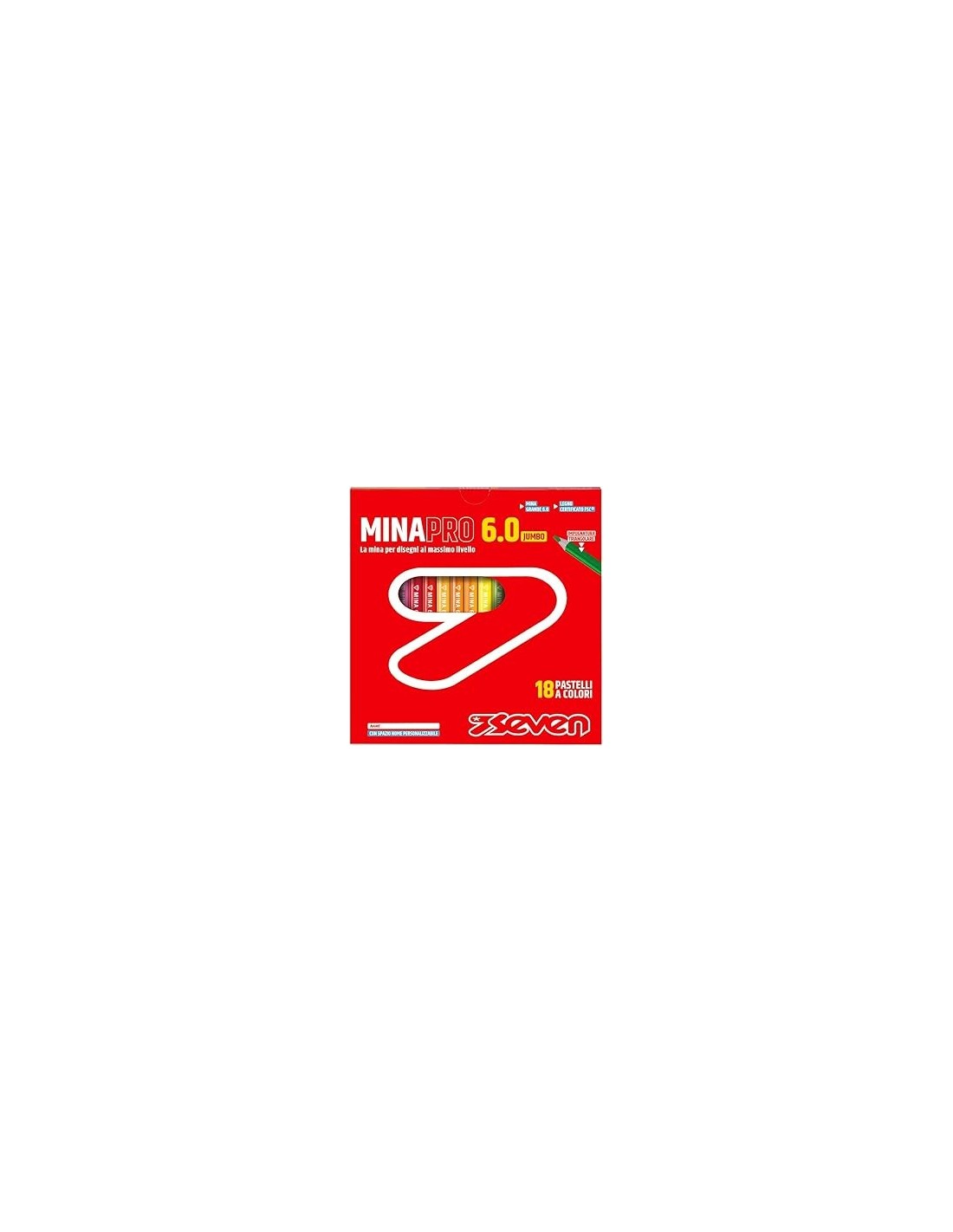 CANCELLERIA: vendita online Seven, Pastelli Scuola, Minapro 6.0, 18 Pezzi, Mina Jumbo 6 mm, Colori Vivaci, Spazio Nome, Impug...