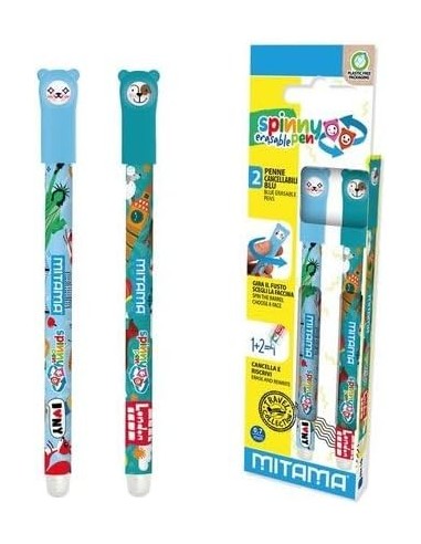 CANCELLERIA: vendita online Mitama, Set 2 Penne Cancellabili, Spinny Pen P.07, Penna Blu, Punta 0.7 mm, Seven Erasable, Facci...