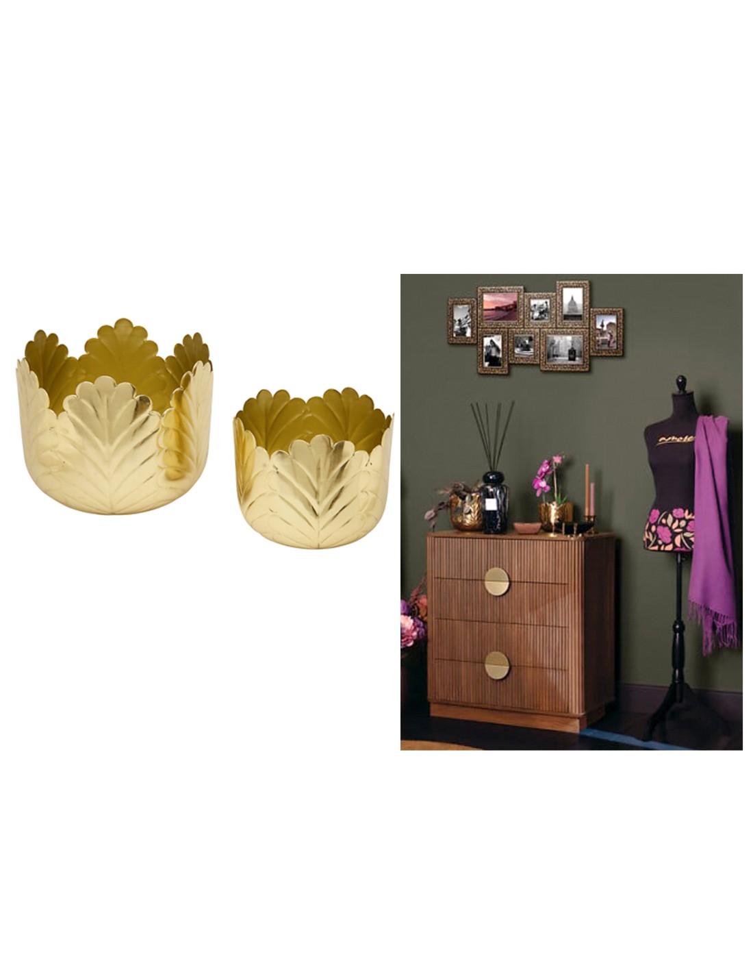 VASI D'ARREDO: vendita online Portavaso, Belli, Set 2 pezzi, Metallo Dorato, Dimensioni M e L, Diametro 21 cm, Profondità 18 ...