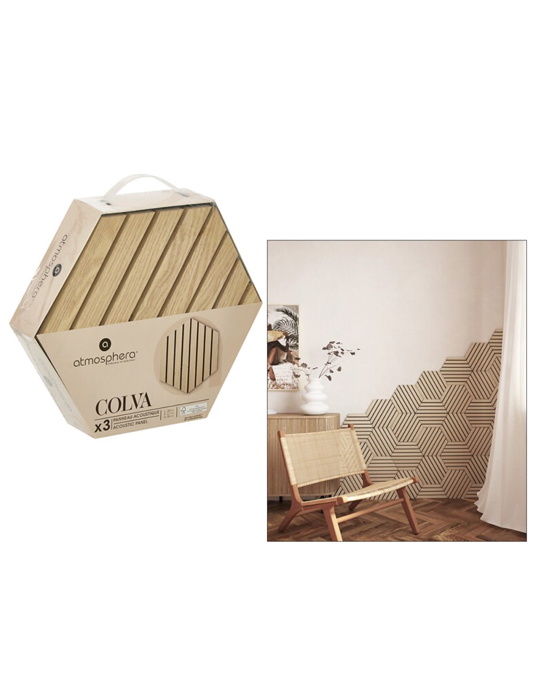 SET 3 PANNELLI 212904 COLVA 26X30CM MDF CHIARO