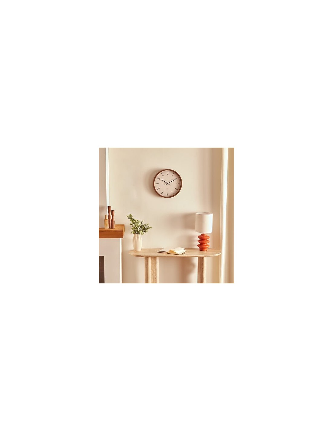 OROLOGI: vendita online Orologio Bratislav, diametro 35 cm, plastica bianca, effetto legno noce, da parete in offerta