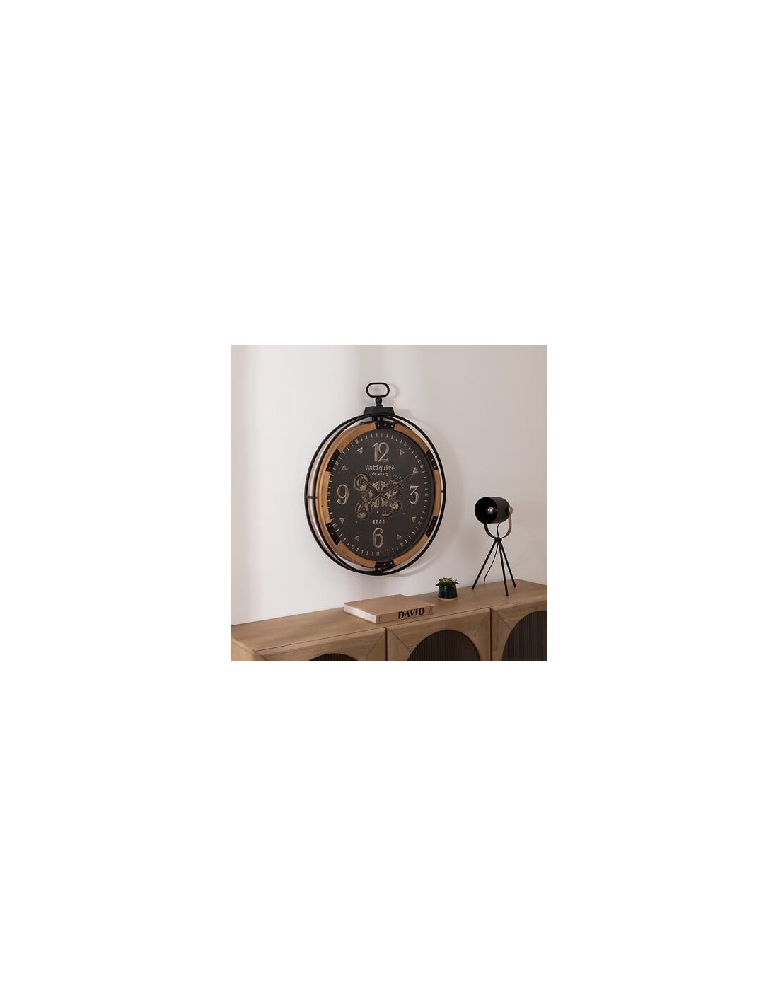 OROLOGI: vendita online Orologio da parete GOUS AMRI, 70x84 cm, nero, MDF e metallo, con ingranaggi mobili in offerta