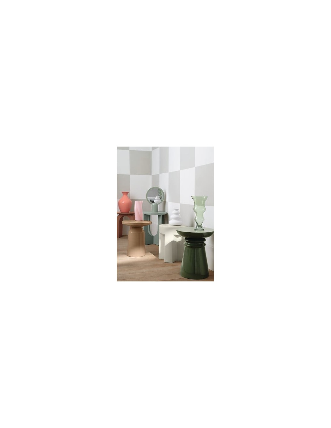 TAVOLI: vendita online Tavolino da caffè, Bloom, diametro 40 cm, verde di gris, MDF, finitura opaca, stile moderno in offerta