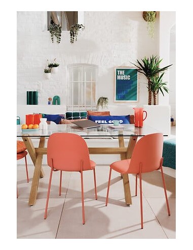 TAVOLI: vendita online Tavolo da pranzo Jorel, 180x90 cm, vetro temperato, metallo effetto rovere, rettangolare in offerta