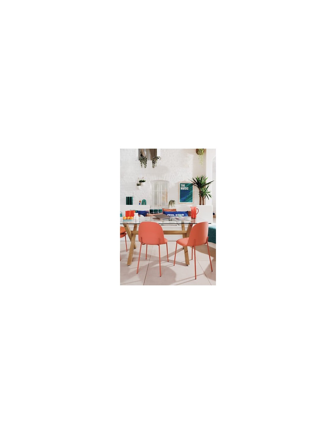 TAVOLI: vendita online Tavolo da pranzo Jorel, 180x90 cm, vetro temperato, metallo effetto rovere, rettangolare in offerta