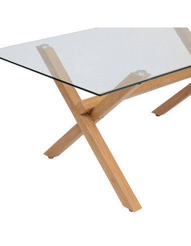 TAVOLI: vendita online Tavolo da pranzo Jorel, 180x90 cm, vetro temperato, metallo effetto rovere, rettangolare in offerta