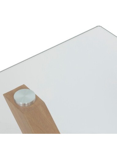 TAVOLI: vendita online Tavolo da pranzo Jorel, 180x90 cm, vetro temperato, metallo effetto rovere, rettangolare in offerta