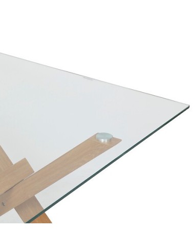 TAVOLI: vendita online Tavolo da pranzo Jorel, 180x90 cm, vetro temperato, metallo effetto rovere, rettangolare in offerta