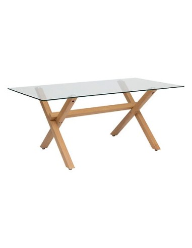 TAVOLI: vendita online Tavolo da pranzo Jorel, 180x90 cm, vetro temperato, metallo effetto rovere, rettangolare in offerta