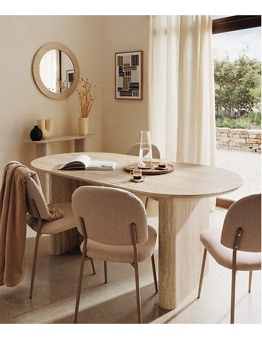 TAVOLI: vendita online Tavolo da pranzo Anaya, 180x90 cm, MDF effetto travertino, ovale, finitura opaca in offerta
