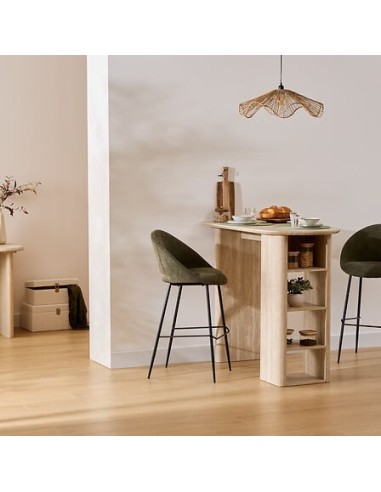 TAVOLI: vendita online Tavolo bar Anaya, 120x60 cm, MDF effetto travertino, ovale, con 4 vani, altezza 103,5 cm in offerta