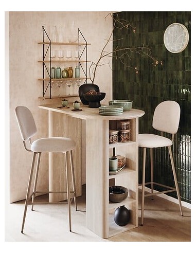 TAVOLI: vendita online Tavolo bar Anaya, 120x60 cm, MDF effetto travertino, ovale, con 4 vani, altezza 103,5 cm in offerta