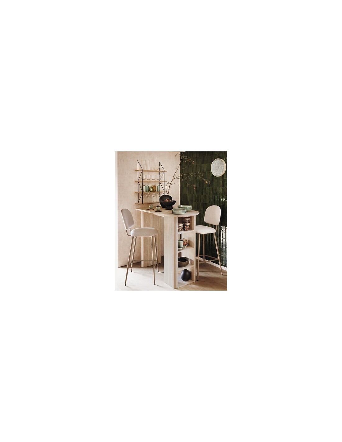 TAVOLI: vendita online Tavolo bar Anaya, 120x60 cm, MDF effetto travertino, ovale, con 4 vani, altezza 103,5 cm in offerta