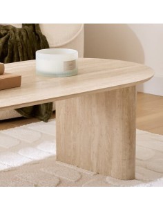 TAVOLI: vendita online Tavolino da caffè Anaya, 120x60 cm, MDF effetto travertino beige, ovale, altezza 40 cm in offerta