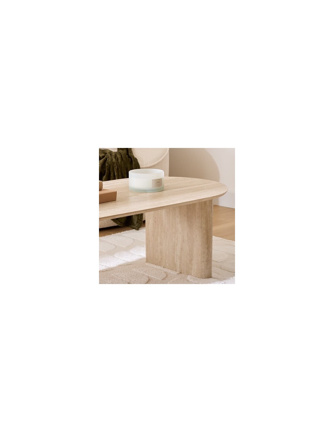 TAVOLI: vendita online Tavolino da caffè Anaya, 120x60 cm, MDF effetto travertino beige, ovale, altezza 40 cm in offerta