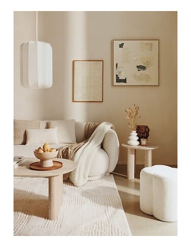 TAVOLI: vendita online Tavolino da caffè Anaya, 120x60 cm, MDF effetto travertino beige, ovale, altezza 40 cm in offerta