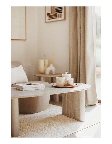 TAVOLI: vendita online Tavolino da caffè Anaya, 120x60 cm, MDF effetto travertino beige, ovale, altezza 40 cm in offerta