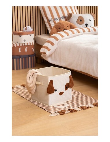 OGGETTISTICA: vendita online Scatola Contenitore in Velluto Beige con Stampa Cane, 29 x 29 x 29 cm – Pieghevole in offerta