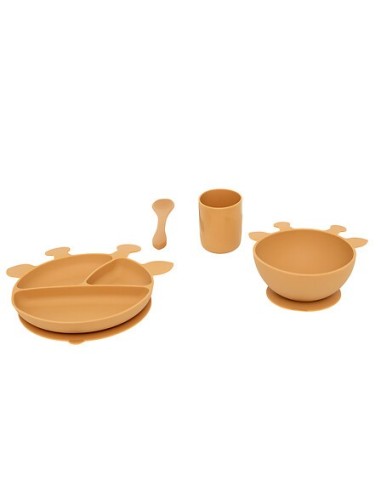 OGGETTISTICA: vendita online Set Pranzo, 4 Pezzi, Giraffa, Silicone, Ocre, Piatto, Ciotola, Bicchiere, Cucchiaio in offerta
