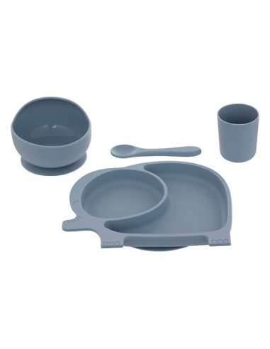 OGGETTISTICA: vendita online Set Pappa, 4 Pezzi, Elefante Yum, Silicone, Blu Grigio, Piatto Ventosa, Ciotola, Bicchiere, Cucc...