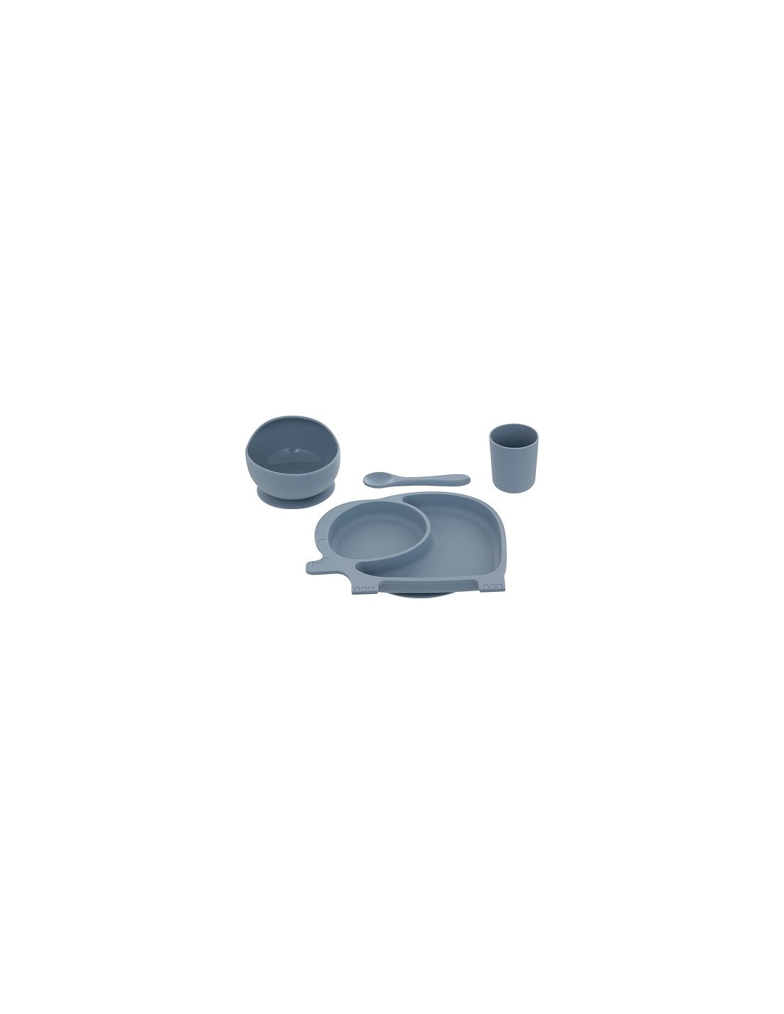 OGGETTISTICA: vendita online Set Pappa, 4 Pezzi, Elefante Yum, Silicone, Blu Grigio, Piatto Ventosa, Ciotola, Bicchiere, Cucc...