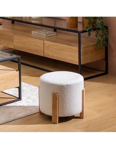 POUF: vendita online Sgabello, Bansa, Diametro 37,5 cm, Gambe Bambù, Bianco, MDF E1 in offerta