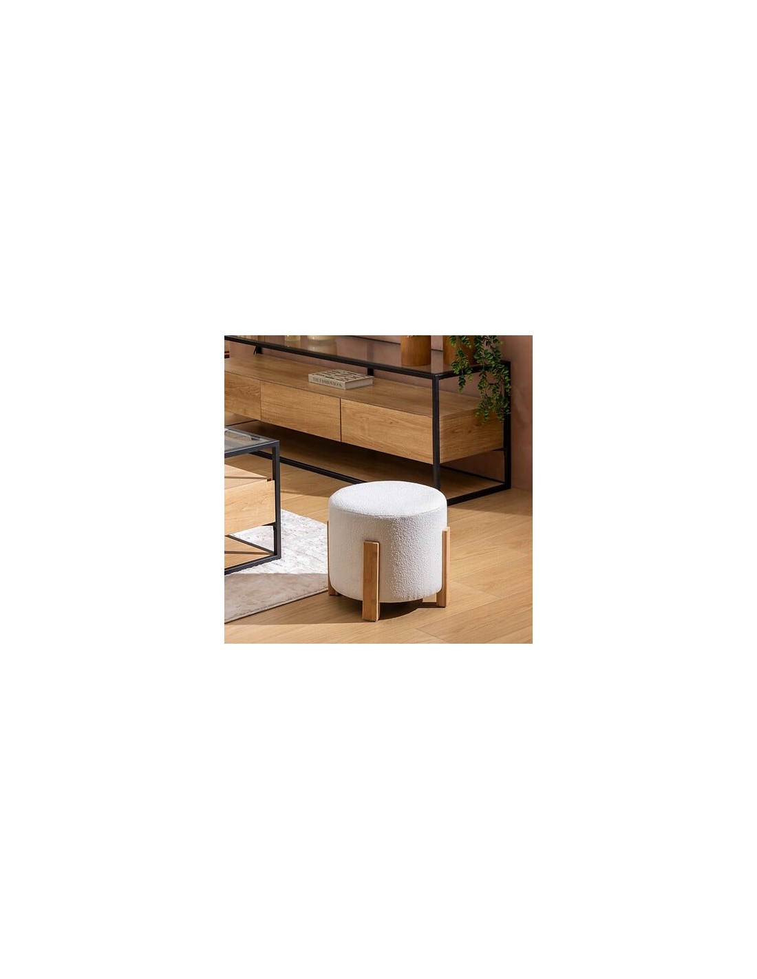 POUF: vendita online Sgabello, Bansa, Diametro 37,5 cm, Gambe Bambù, Bianco, MDF E1 in offerta