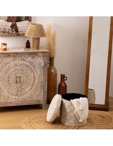 POUF: vendita online Pouf Pieghevole, Pasti, Rotondo, Diametro 38 cm, Tufté, Bianco, MDF E1, Poliestere in offerta