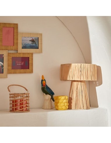 ILLUMINAZIONE: vendita online Lampada da tavolo, Orane, rafia beige, 34 cm altezza, base in ghisa, design naturale, Yucatan C...