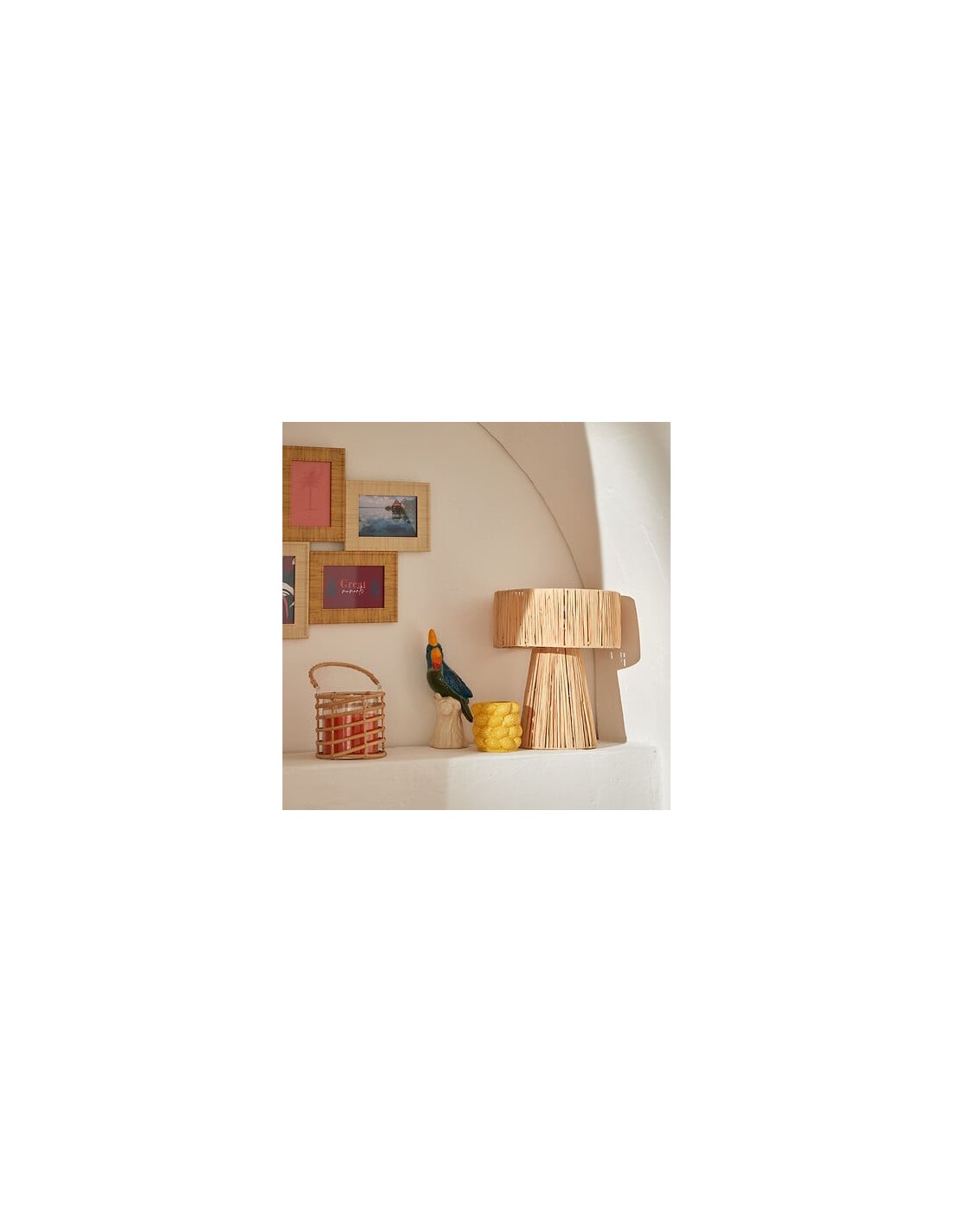 ILLUMINAZIONE: vendita online Lampada da tavolo, Orane, rafia beige, 34 cm altezza, base in ghisa, design naturale, Yucatan C...