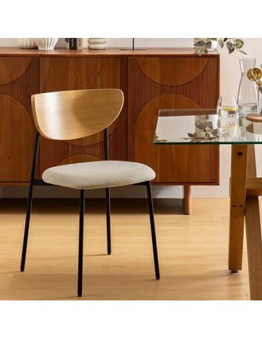 SEDIE: vendita online Sedia Jaisa, seduta in tessuto beige, schienale in legno, gambe in metallo, 50 x 50 x 81 cm in offerta
