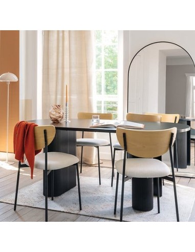 SEDIE: vendita online Sedia Jaisa, seduta in tessuto beige, schienale in legno, gambe in metallo, 50 x 50 x 81 cm in offerta
