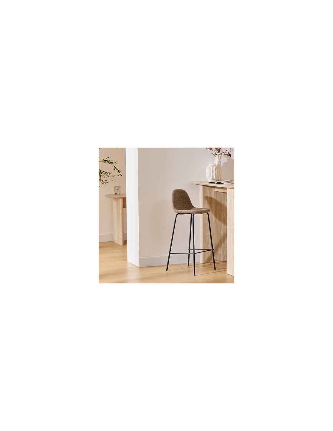 SEDIE: vendita online Sgabello da bar Vladi, moka, beige, acciaio e plywood FSC, L. 43,5 x P. 41,5 x H. 96 cm, 4,55 Kg in off...