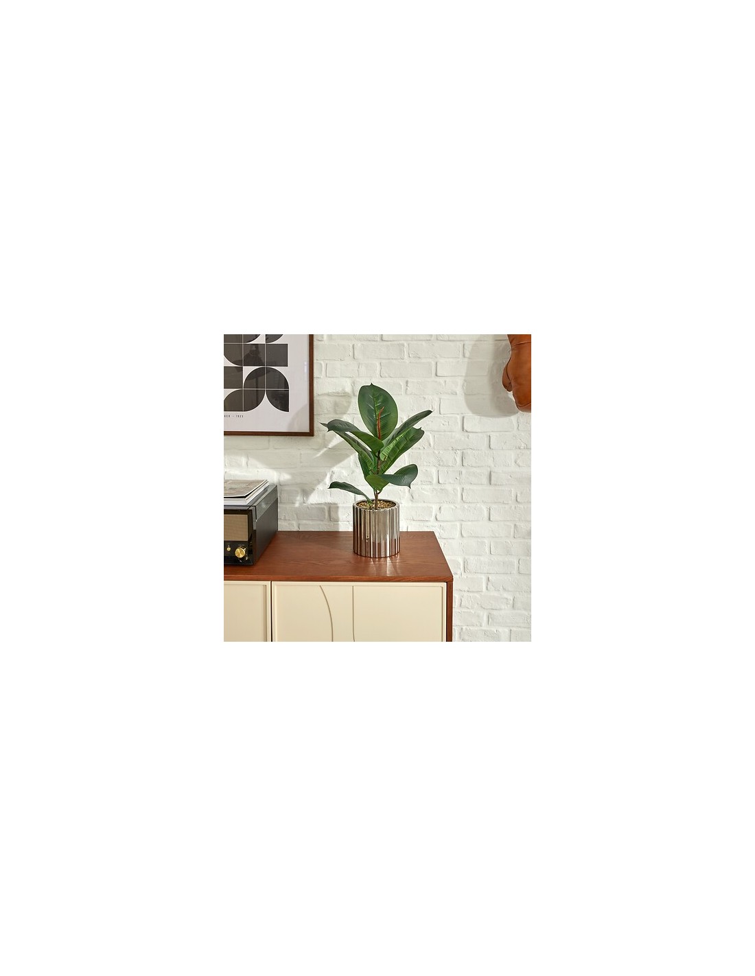 PIANTE E FIORI CON VASO: vendita online Ficus artificiale, con vaso in ceramica argentata, multicolore, altezza 54 cm, 34 x 3...