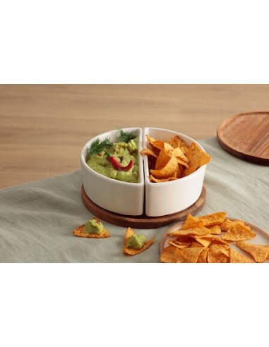 ACCESSORI VARI: vendita online Servizio aperitivo 3 pezzi, stoneware bianco, vassoio con 2 coppette, collezione Elegance, des...