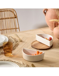 ACCESSORI VARI: vendita online Servizio aperitivo 3 pezzi, stoneware bianco, vassoio con 2 coppette, collezione Elegance, des...