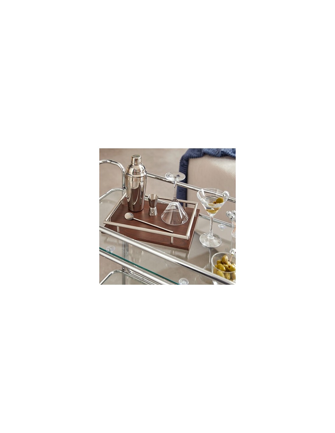 ACCESSORI VARI: vendita online Set cocktail Jules, trasparente, acciaio inox e vetro, con vassoio MDF, collezione Sky Lounge,...