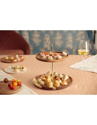 ACCESSORI VARI: vendita online Vassoio a 2 piani Mina Gold, legno di acacia e metallo dorato, elegante, smontabile, diametro ...