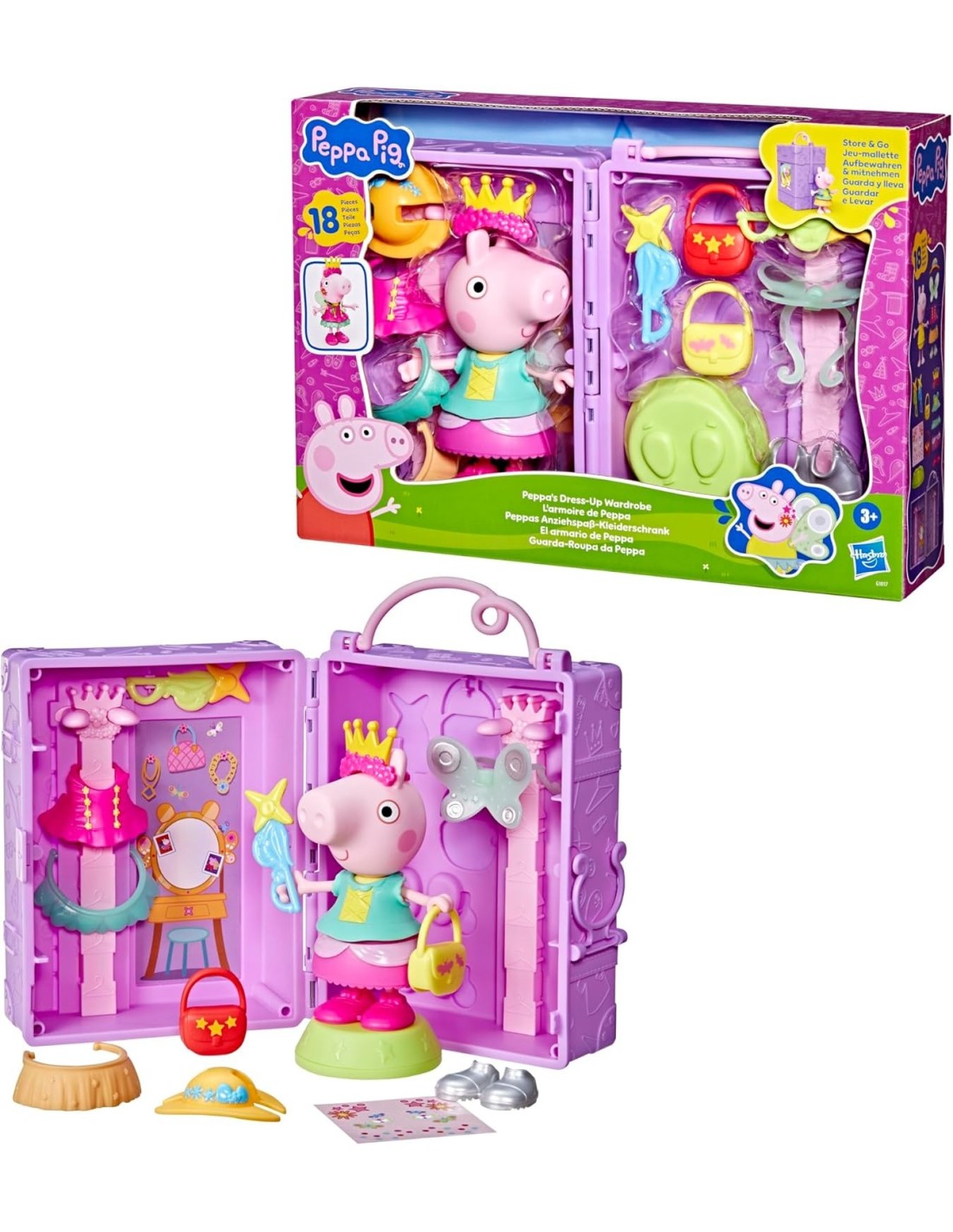 Peppa Pig guardaroba playset con figura 15 cm e accessori in custodia | shopincasa.it